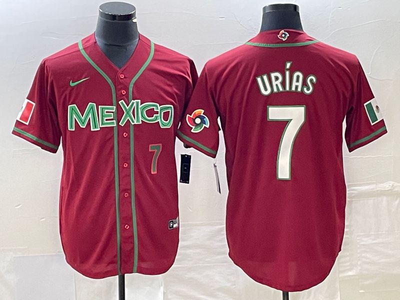 Men 2023 World Cub Mexico #7 Urias Red white Nike MLB Jersey3